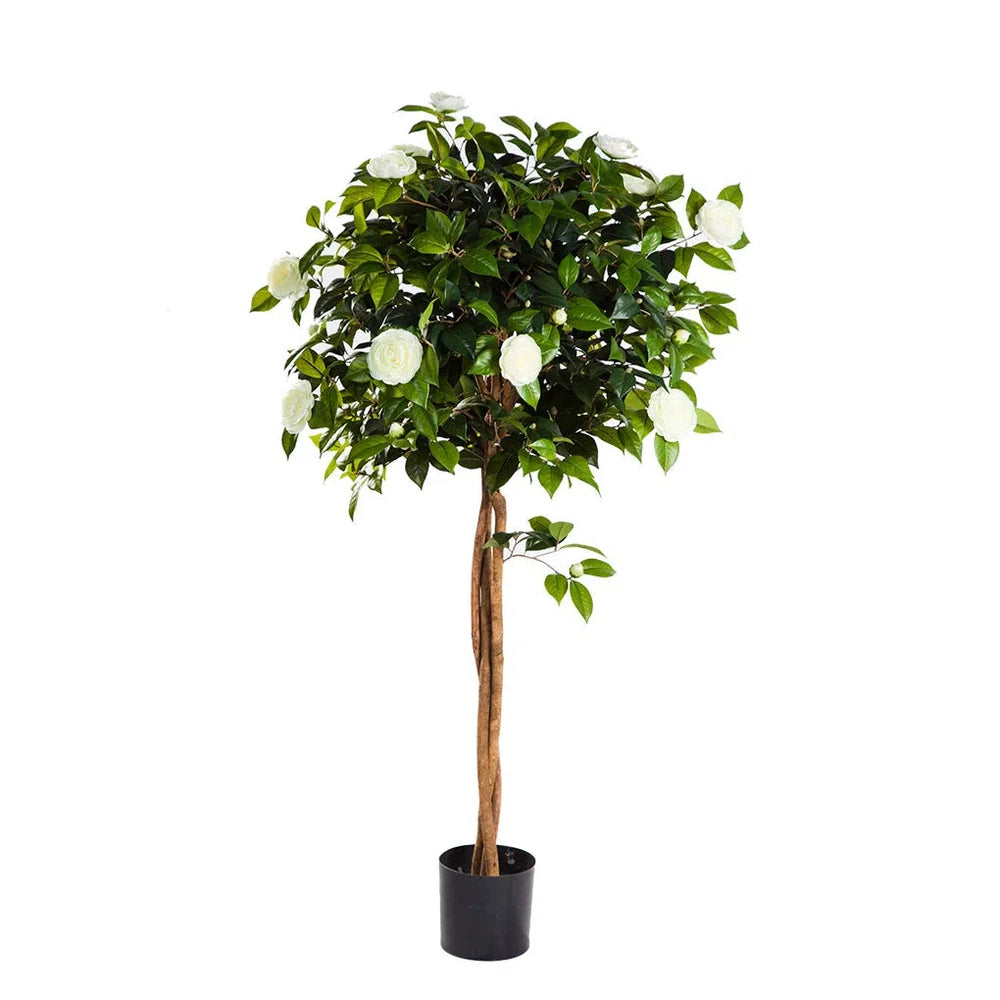 Künstliche japanische Kamelie mit Echtholzstamm - Kazumi, 130 - 160 cm