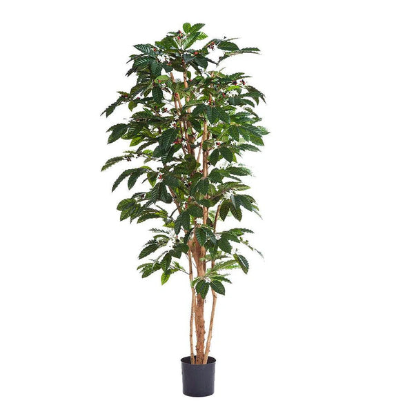 Künstlicher Kaffeebaum blühend mit Echtholzstamm, 120